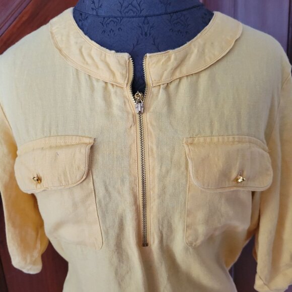 Ellen Tracy Yellow 3/4 Sleeve Linen-Cotton Blend Zip-Front Blouse Size XS - Picture 4 of 5